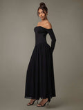 Off Shoulder Long Sleeve Maxi Dress - Trendsi - Flyclothing LLC