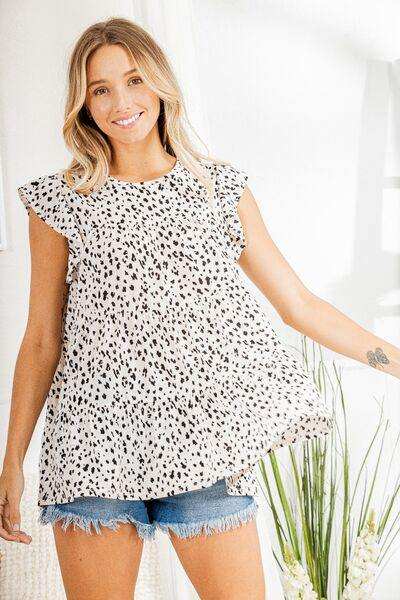 Heimish Full Size Tiered Ruffled Animal Print Round Neck Blouse Plus Size - Trendsi - Flyclothing LLC