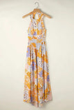 Tied Printed Grecian Sleeveless Maxi Dress - Trendsi - Flyclothing LLC
