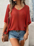 V-Neck Batwing Sleeve Knit Top - Trendsi - Flyclothing LLC
