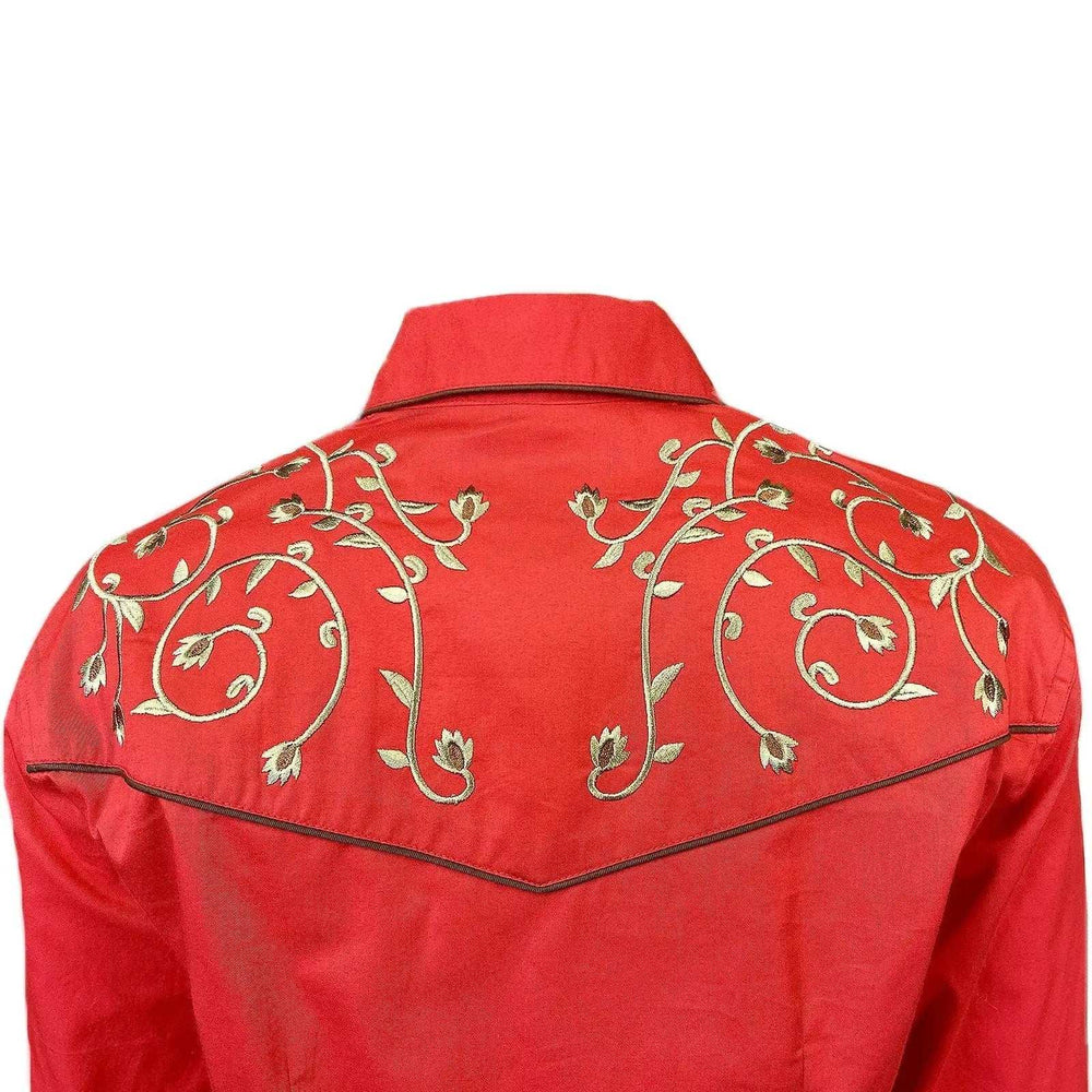 Rockmont Clothing Women’s Rhinestones & Scrolls Embroidery Western Shirt in Red - Rockmount Clothing - Flyclothing LLC