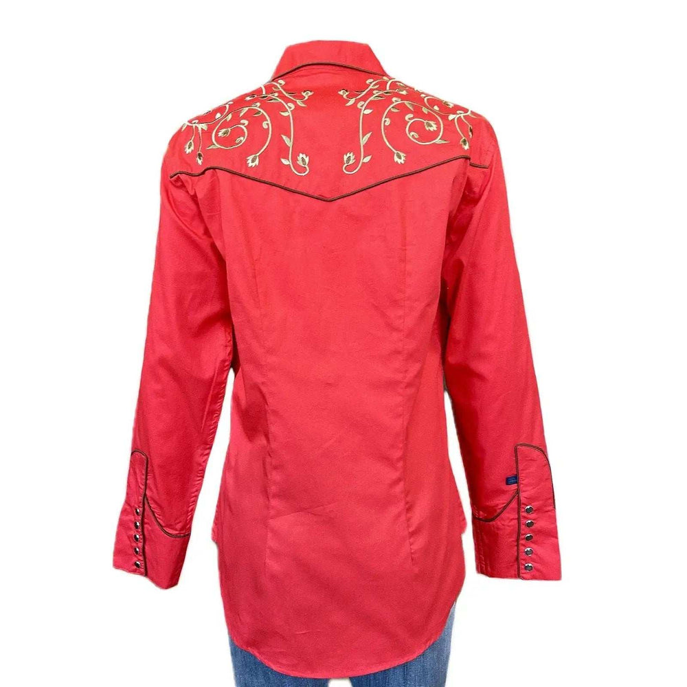 Rockmont Clothing Women’s Rhinestones & Scrolls Embroidery Western Shirt in Red - Rockmount Clothing - Flyclothing LLC