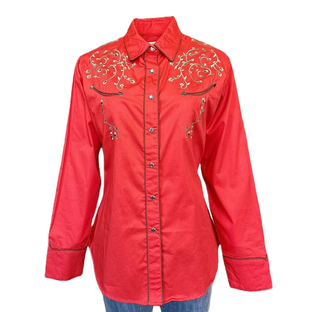 Rockmont Clothing Women’s Rhinestones & Scrolls Embroidery Western Shirt in Red - Rockmount Clothing - Flyclothing LLC