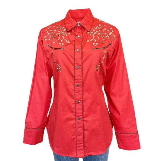 Rockmont Clothing Women’s Rhinestones & Scrolls Embroidery Western Shirt in Red - Rockmount Clothing - Flyclothing LLC