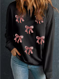 Christmas Sequin Ribbon Bow Drop Shoulder Sweatshirt - Trendsi - Flyclothing LLC
