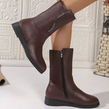 Round Toe Side Zip Boots - Trendsi - Flyclothing LLC