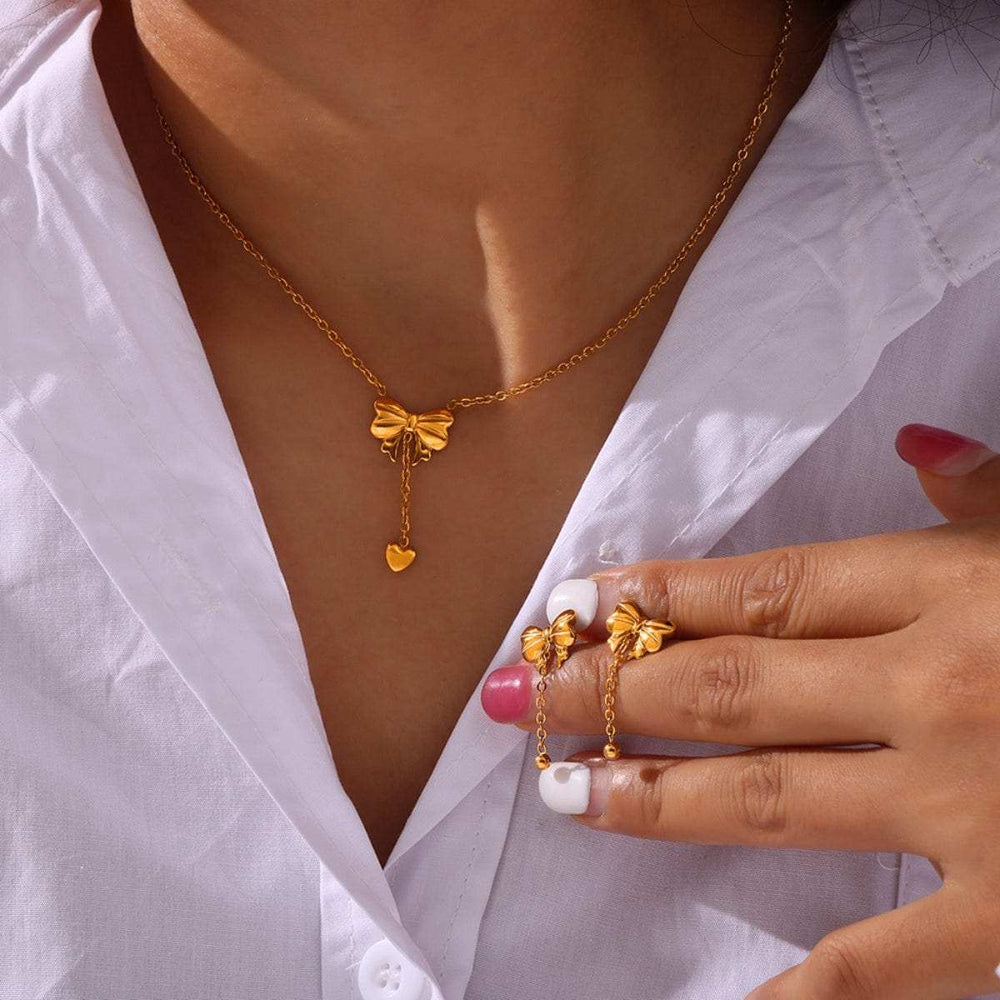 Titanium Steel Gold-Plated Bow Pendant Necklace - Trendsi - Flyclothing LLC