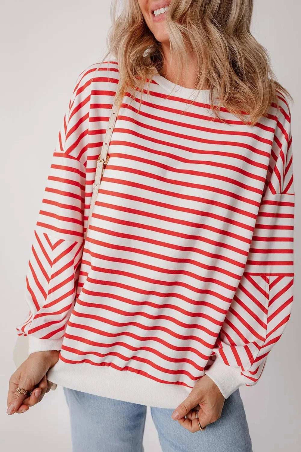 Striped Dropped Shoulder Long Sleeve Sweatshirt - Trendsi - Flyclothing LLC