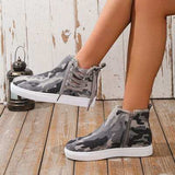 Lace-Up Round Toe Canvas Boots with Side Zip - Trendsi - Flyclothing LLC