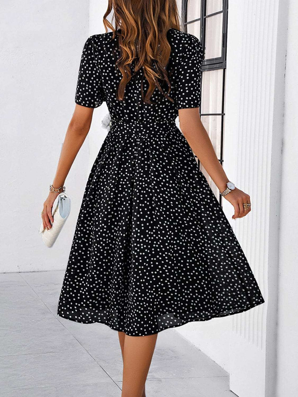 Printed Round Neck Short Sleeve Dress - Trendsi - Flyclothing LLC