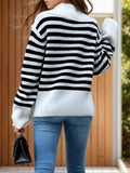 Striped Collared Neck Long Sleeve Sweater - Trendsi - Flyclothing LLC