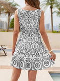 Printed V-Neck Sleeveless Mini Dress - Trendsi - Flyclothing LLC