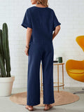 Round Neck Half Sleeve Top and Pocketed Pants Set - Trendsi - Flyclothing LLC