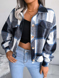 Plaid Collared Neck Long Sleeve Jacket - Trendsi - Flyclothing LLC