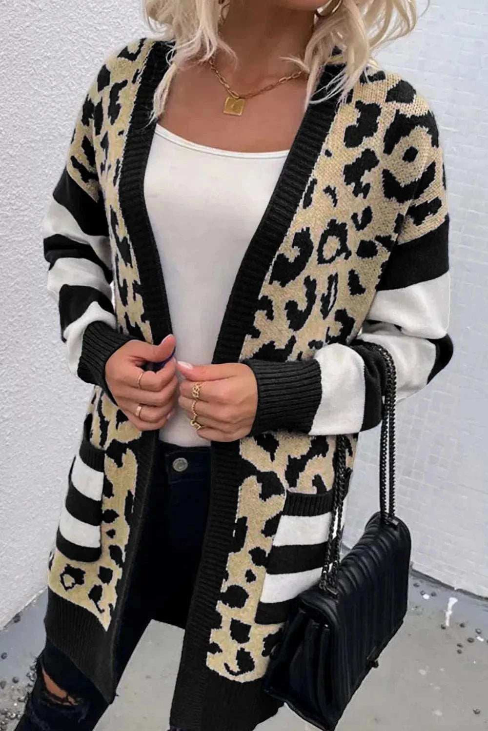 Leopard Open Front Long Sleeve Cardigan - Trendsi - Flyclothing LLC