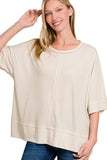 Zenana Ribbed Boat Neck 3/4 Sleeve Top - Trendsi - Flyclothing LLC