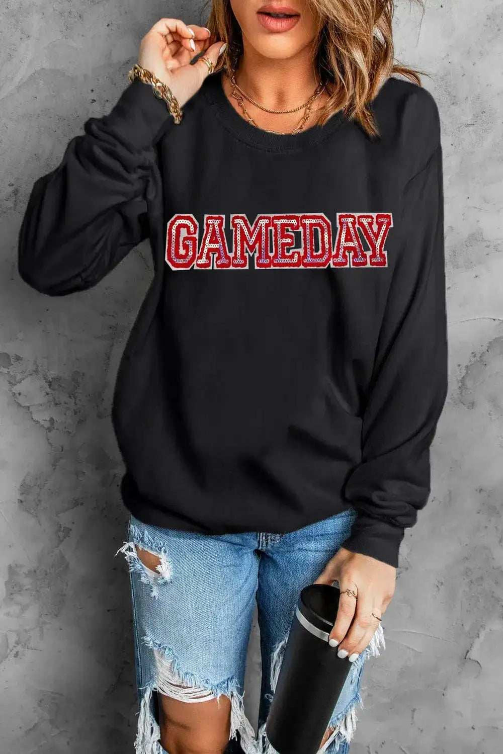 GAME DAY Round Neck Long Sleeve Sweatshirt - Trendsi - Flyclothing LLC