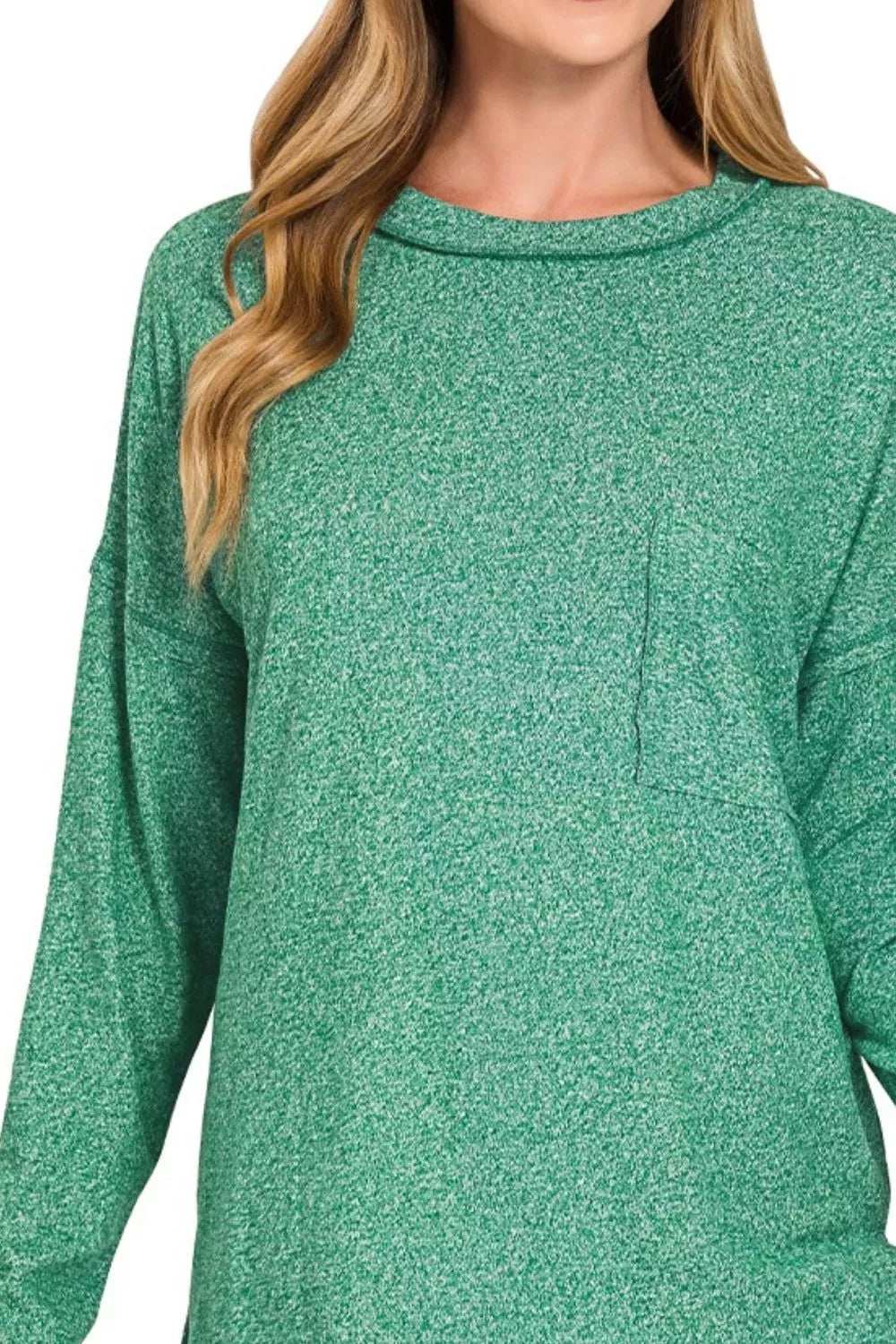 Zenana Soft Melange Hacci Round-Neck Long Sleeve T-Shirt - Trendsi - Flyclothing LLC