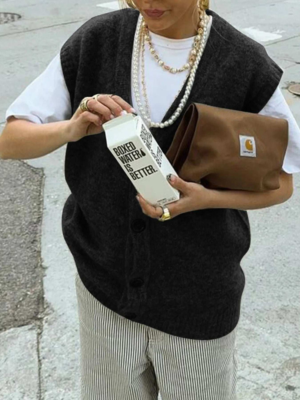 Button-Front Sweater Vest - Trendsi - Flyclothing LLC