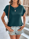 Textured Round Neck Short Sleeve Top - Trendsi - Flyclothing LLC