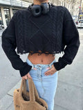 Cable-Knit Round Neck Long Sleeve Cropped Sweater - Trendsi - Flyclothing LLC