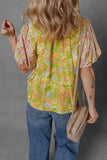 Multicolour Printed Contrast Bubble Sleeve Patchwork Blouse - Trendsi - Flyclothing LLC