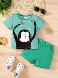 Children's Monkey Striped Top and Shorts Set - Trendsi - Flyclothing LLC