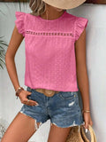 Eyelet Round Neck Cap Sleeve Top - Trendsi - Flyclothing LLC