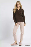 Umgee V-Neck Sweater with Wide Trim Detail - Trendsi - Flyclothing LLC