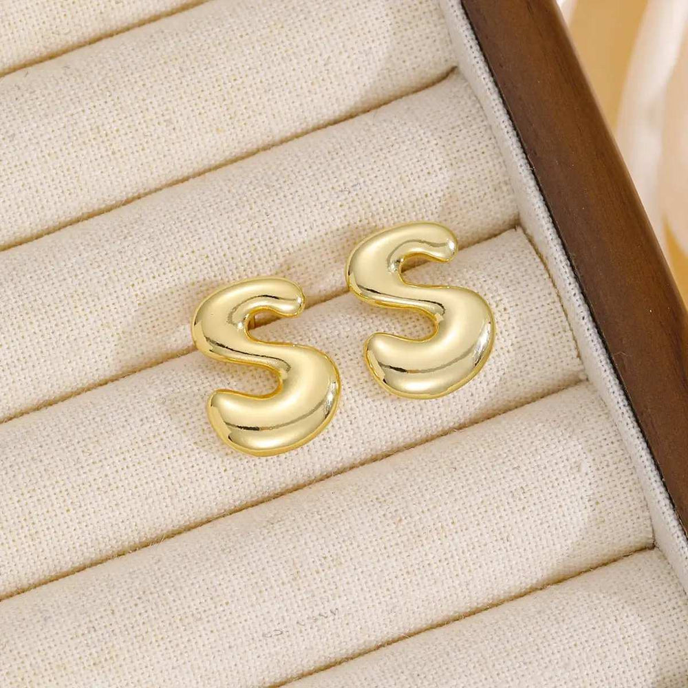 18K Gold-Plated Bubble Letter Stud Earrings - Trendsi - Flyclothing LLC