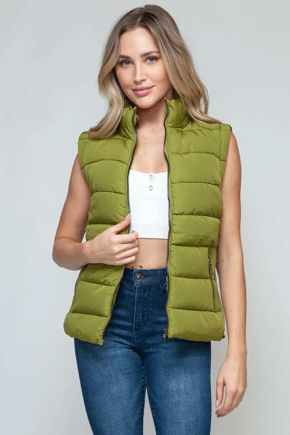 Snobbish Zip Up Turtleneck Vest with Pockets - Trendsi - Flyclothing LLC