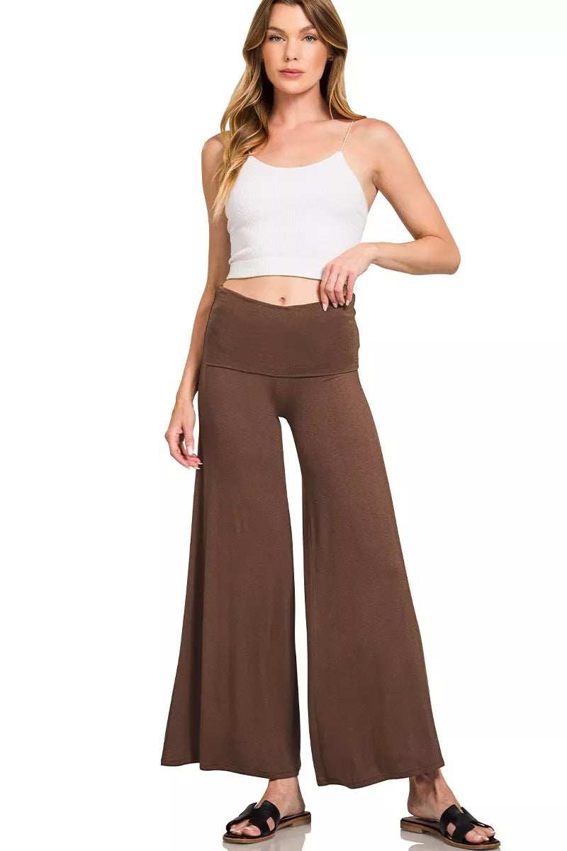Zenana Fold Over Waist Comfy Wide Leg Pants - Trendsi - Flyclothing LLC
