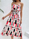 Ruffled Printed Tie Waist Midi Dress - Trendsi - Flyclothing LLC