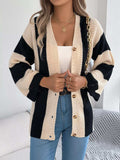 Color Block Button-Up Cardigan - Trendsi - Flyclothing LLC