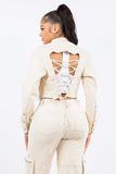 American Bazi Laced Back Cropped Jacket - Trendsi - Flyclothing LLC