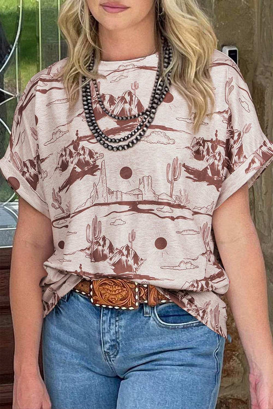 Printed Round Neck Short Sleeve T-Shirt - Trendsi - Flyclothing LLC