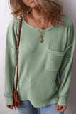 Plus Size Pocketed Ribbed Round Neck Long Sleeve Top - Trendsi - Flyclothing LLC