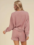 Oh Checkered Round Neck Long Sleeve Top and Shorts Set - Trendsi - Flyclothing LLC