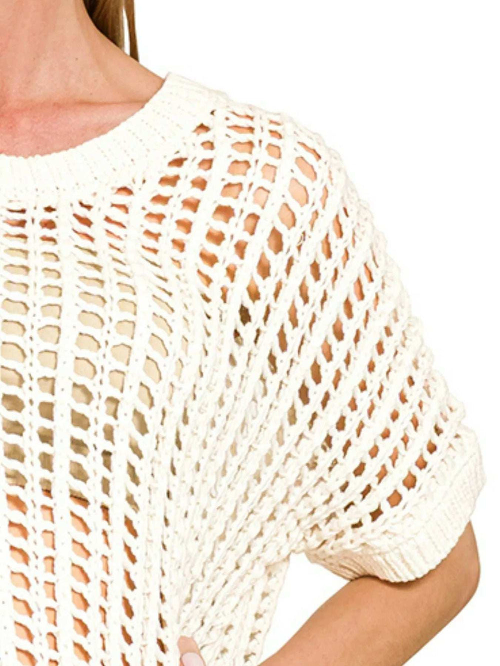 Zenana Fish Net Short Sleeve Crochet Knit Cover Up - Trendsi - Flyclothing LLC