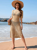 Slit Openwork Round Neck Cover-Up - Trendsi - Flyclothing LLC