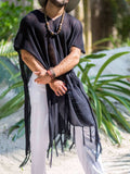 Men's Full Size Fringe V-Neck Half Sleeve Cover Up Plus Size - Trendsi - Flyclothing LLC