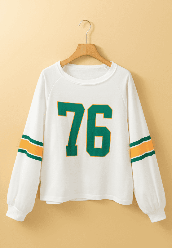 Number 76 Round Neck Long Sleeve Top - Trendsi - Flyclothing LLC