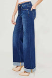 RISEN Full Size Tummy Control High Rise Wide Leg Cuffed Jeans Plus Size - Trendsi - Flyclothing LLC