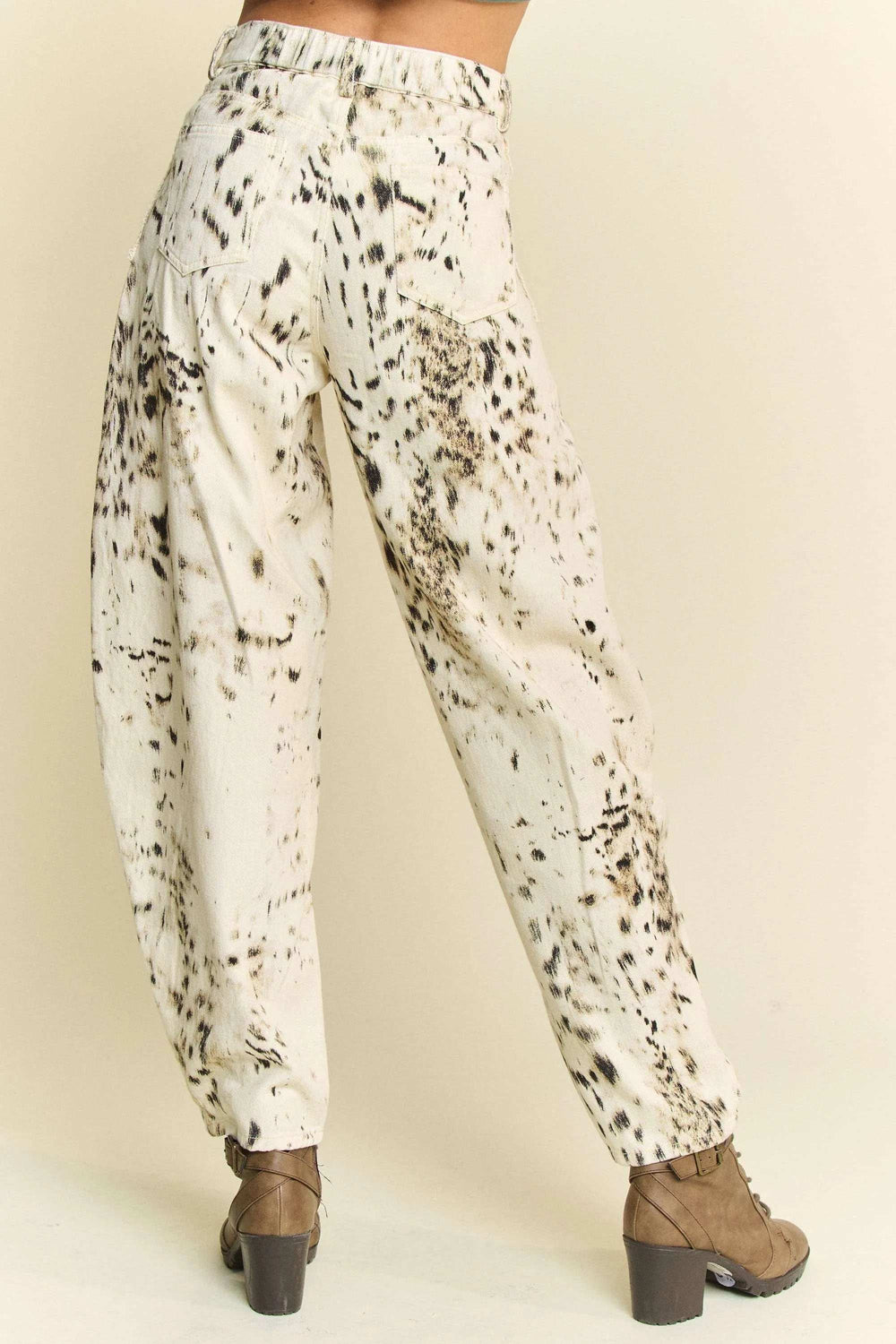 Davi & Dani Abstract Tie Dye Dot Lace Detail Barrel Pants - Trendsi - Flyclothing LLC