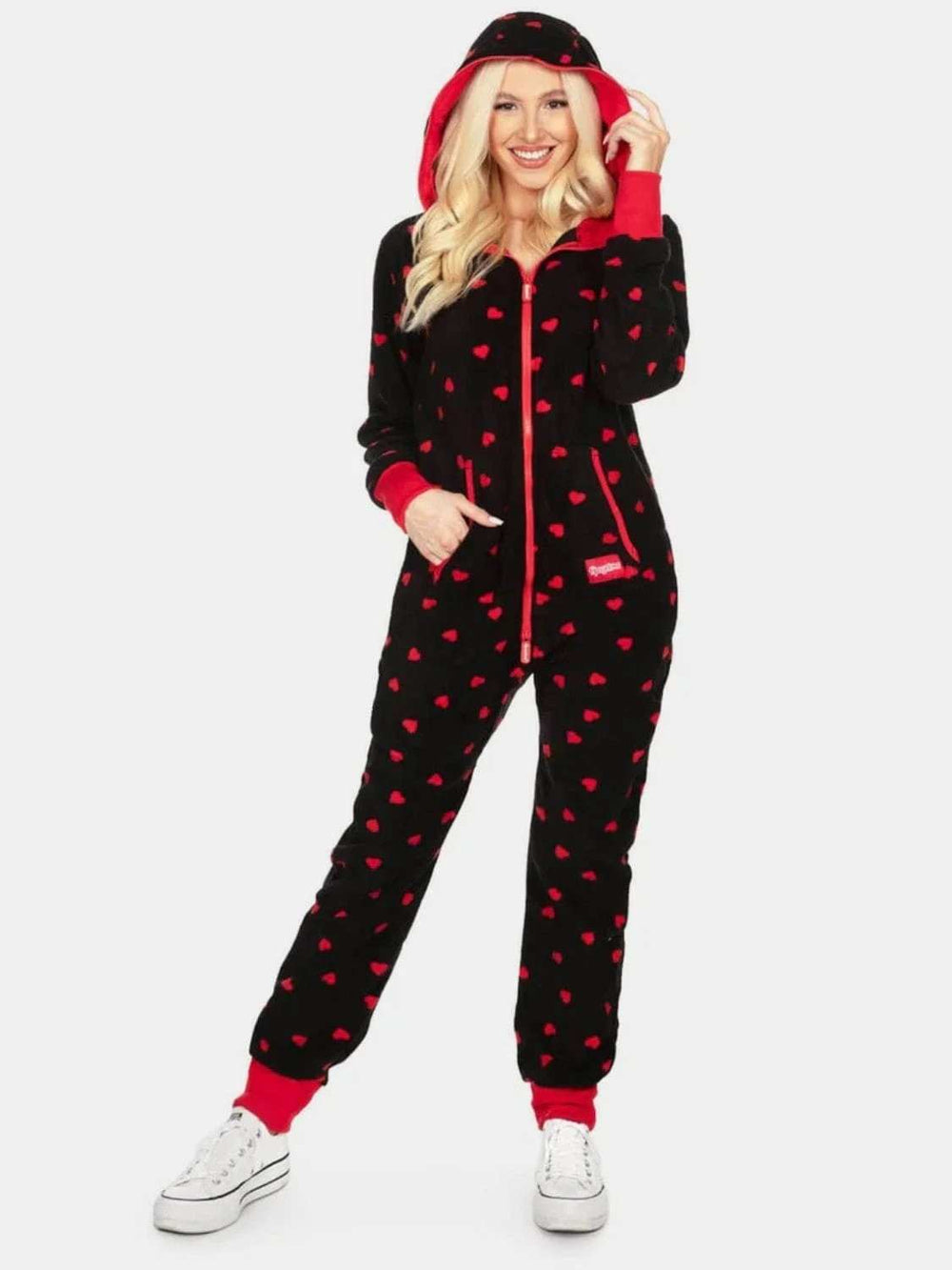 Printed Zip Up Long Sleeve Hooded Jumpsuit - Trendsi - Flyclothing LLC