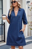 Johnny Collar Half Sleeve Denim Dress - Trendsi - Flyclothing LLC
