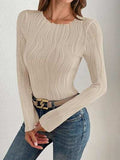 Textured Round Neck Long Sleeve Top - Trendsi - Flyclothing LLC