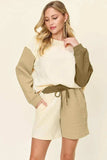 Double Take Full Size Contrast Drop Shoulder Top and Shorts Set - Trendsi - Flyclothing LLC