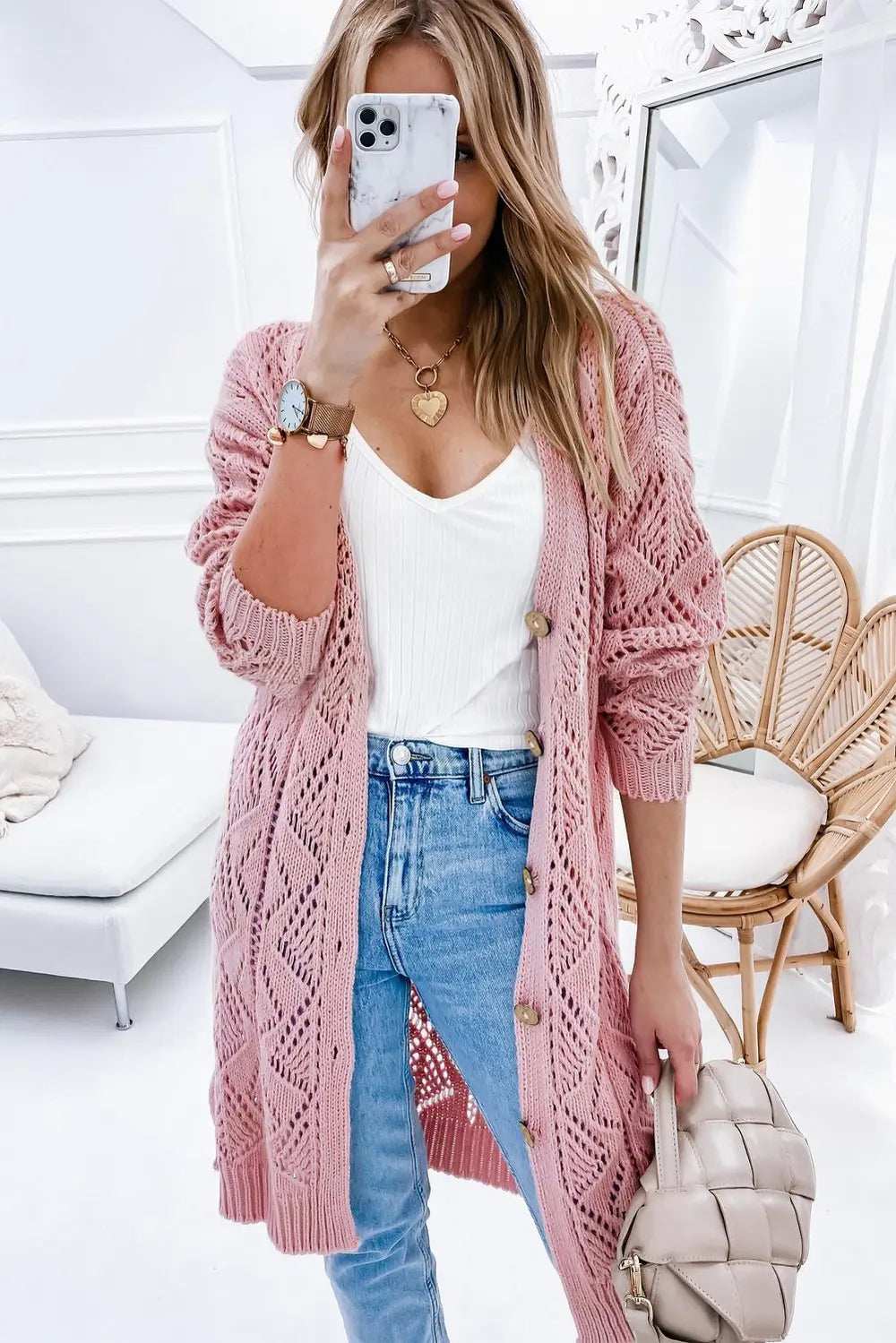 V-Neck Long Sleeve Cardigan - Trendsi - Flyclothing LLC