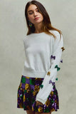 SO ME Mardi Gras Glitter Bow Ribbon Sweater Knit Top - Trendsi - Flyclothing LLC